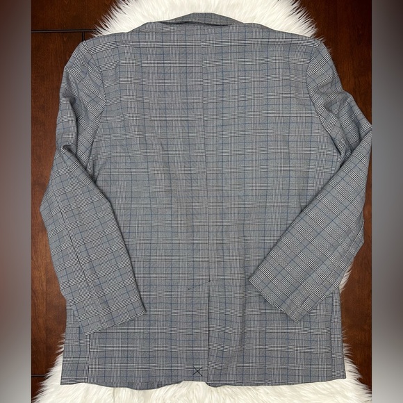 Steve Madden Size XL One Button Plaid Blazer Houndstooth Black White Blue - Picture 7 of 14